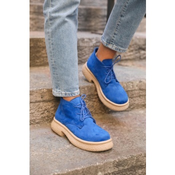 madamra women`s blue suede lace-up