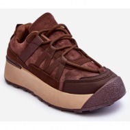  women`s suede sports shoes on the brown rohan platform