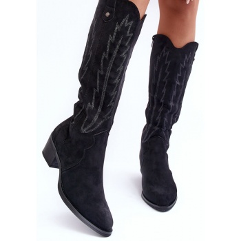 suede cowboy boots with low heel black σε προσφορά