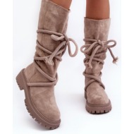  suede women`s boots with laces tanive beige