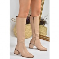  fox shoes skinny leather women`s thick heeled boots