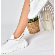  fox shoes white knitwear fabric shimmer detailed women`s sports shoes sneakers.