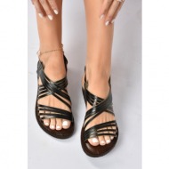  fox shoes women`s black genuine leather sandals