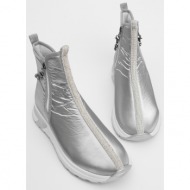  marjin women`s thick sole stones and zippered sports boots cunes silver