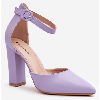 leather pumps with high heels, purple