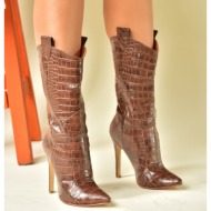  fox shoes taba crocodile print high heel women`s boots