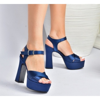 fox shoes navy blue satin fabric