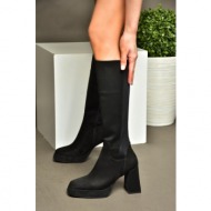  fox shoes r282230302 black suede platform chunky heel women`s elastic back boots