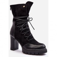  women`s high-heeled ankle boots with black artie lacing