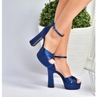  fox shoes navy blue satin fabric platform heels, women`s evening dress shoes