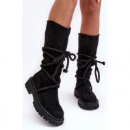  suede women`s boots with laces tanive black