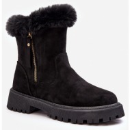  women`s suede ankle boots with fur, black extinguishing agents