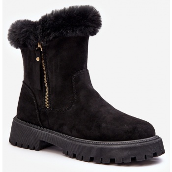 women`s suede ankle boots with fur σε προσφορά