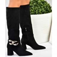  fox shoes women`s black suede chain detailed heeled boots