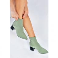  fox shoes green knitwear women`s thick heeled boots