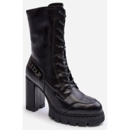  lace-up leather ankle boots in massive high heel, black khariah