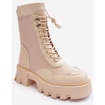 beige leather women`s chunky work ankle σε προσφορά