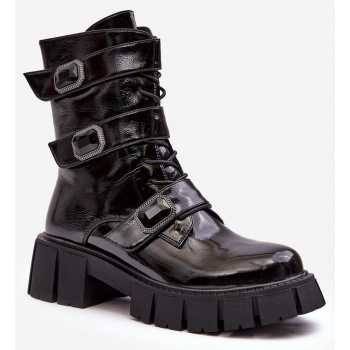 women`s patent black s.barski work boots σε προσφορά