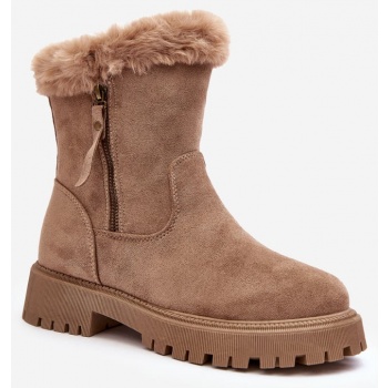 women`s suede ankle boots with fur σε προσφορά