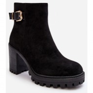  suede women`s ankle boots with black menorium décor