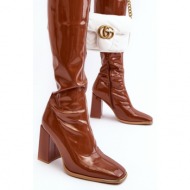  patented knee-high heel boots, newt brown
