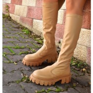  fox shoes women`s camel chunky-soled stretch leather boots
