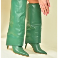  fox shoes green women`s thin heeled boots