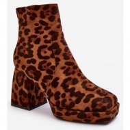  suede ankle boots with sturdy heels, animal pattern, brown abnous