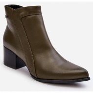  leather low-heeled olive cidi boots