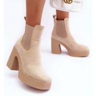  beige suede ankle boots on a massive high heel by sunilda