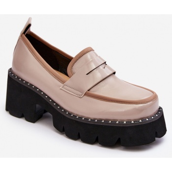 women`s leather loafers beige σε προσφορά