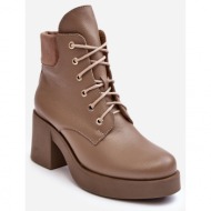  women`s leather high-heeled ankle boots, dark beige, lemar leocera