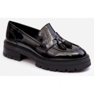  patent leather loafers with fringes, black velenase