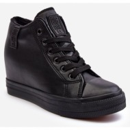  women`s leather wedge sneakers big star mm274001 black