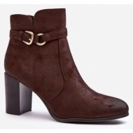  women`s leather ankle boots with buckle, brown lasima