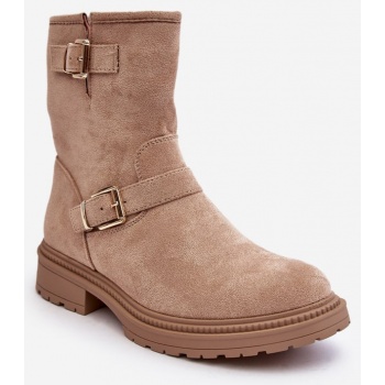 women`s flat boots with buckles, beige σε προσφορά
