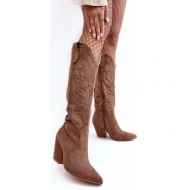 women`s high-heeled cowboy boots, dark beige tomani