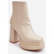  women`s high-heeled platform ankle boots, light beige sandstra
