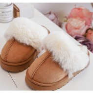  children`s slippers with camel birasta fur