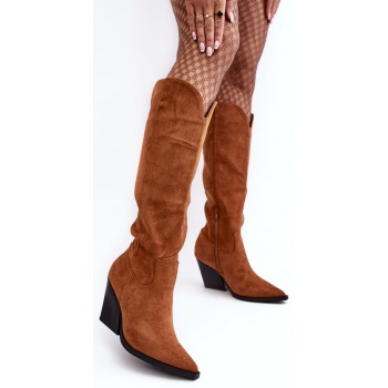 fashion suede cowboy boots camel delia σε προσφορά