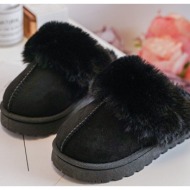  children`s slippers with fur, black birasta