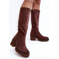  women`s over-the-knee boots with low heels, dark brown beveta