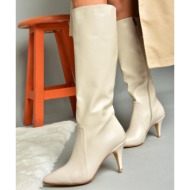  fox shoes beige women`s thin heeled boots