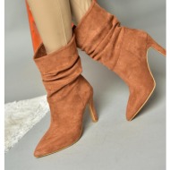 fox shoes r404020302 women`s tan suede thin heeled pleated boots