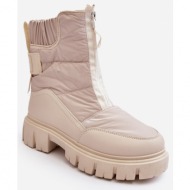  women`s light beige hixe snow boots with zipper insulated with fur