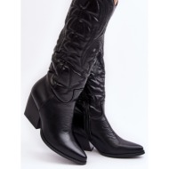  women`s leather cowboy high heeled boots black sloana