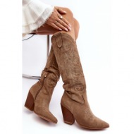  women`s beige cowboy boots tomani with high heels