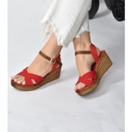  fox shoes women`s red linen wedge heeled shoes