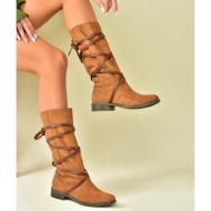  fox shoes tan/tan suede women`s boots with lace-up detail