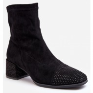  women`s low-heeled boots with embellishment, black vissias